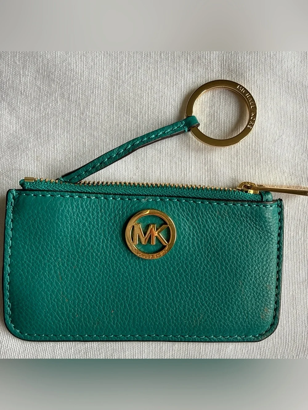 Michael Kors Teal Leather Card Case with Gold MK Logo